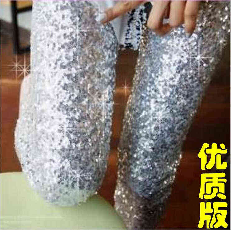 Gold Sequined Leggings Trousers Full Sequin Pants Anti Emptied Slim Was Thin Pencil 211215