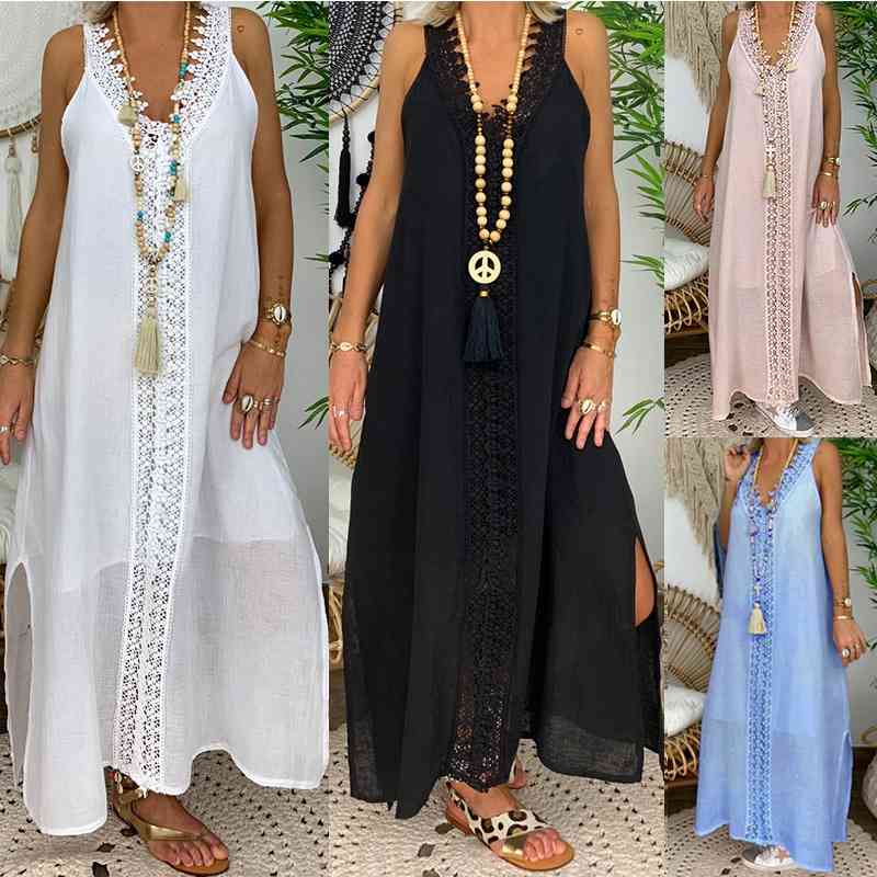 Boho Plus Size Women Summer Dress Sleeveless Holiday Off Shoulder Lace Maxi Long Causal Party Beach Loose es 210603, Pink
Boho Plus Size Women Summer Dress Sleeveless Holiday Off Shoulder Lace Maxi Long Causal Party Beach Loose es 210603, Pink