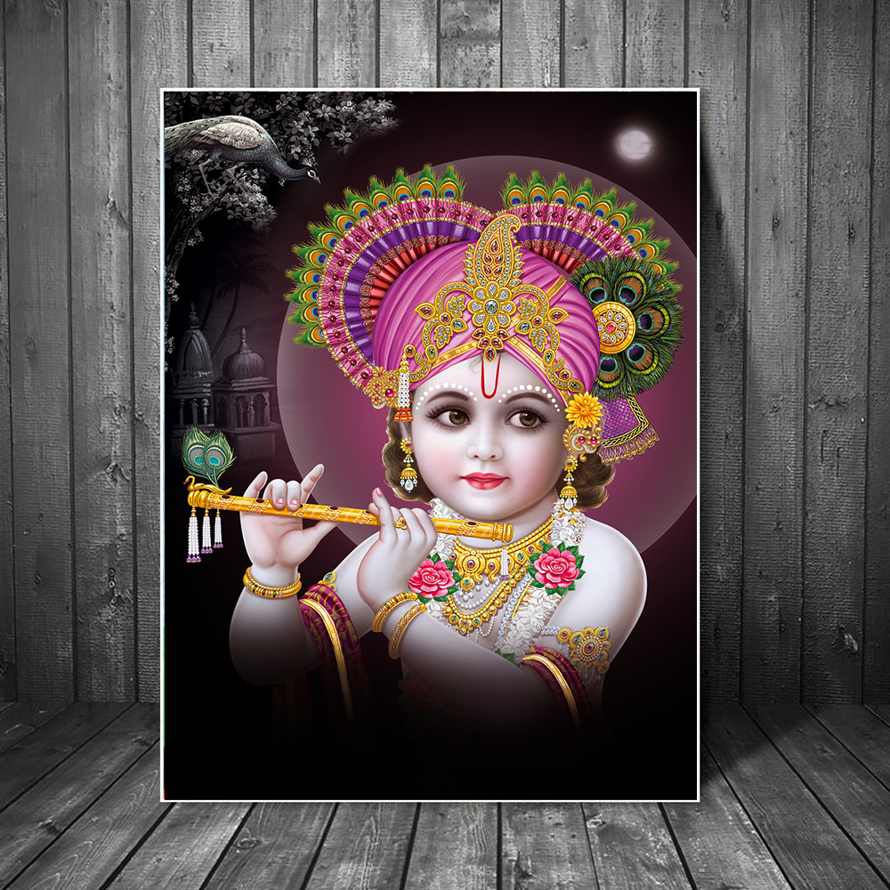 Hindu God Canvas Painting Lord Krishna Religious Hinduism Posters and Prints Baby God Wall Art for Home Decoration Cuadros Decor