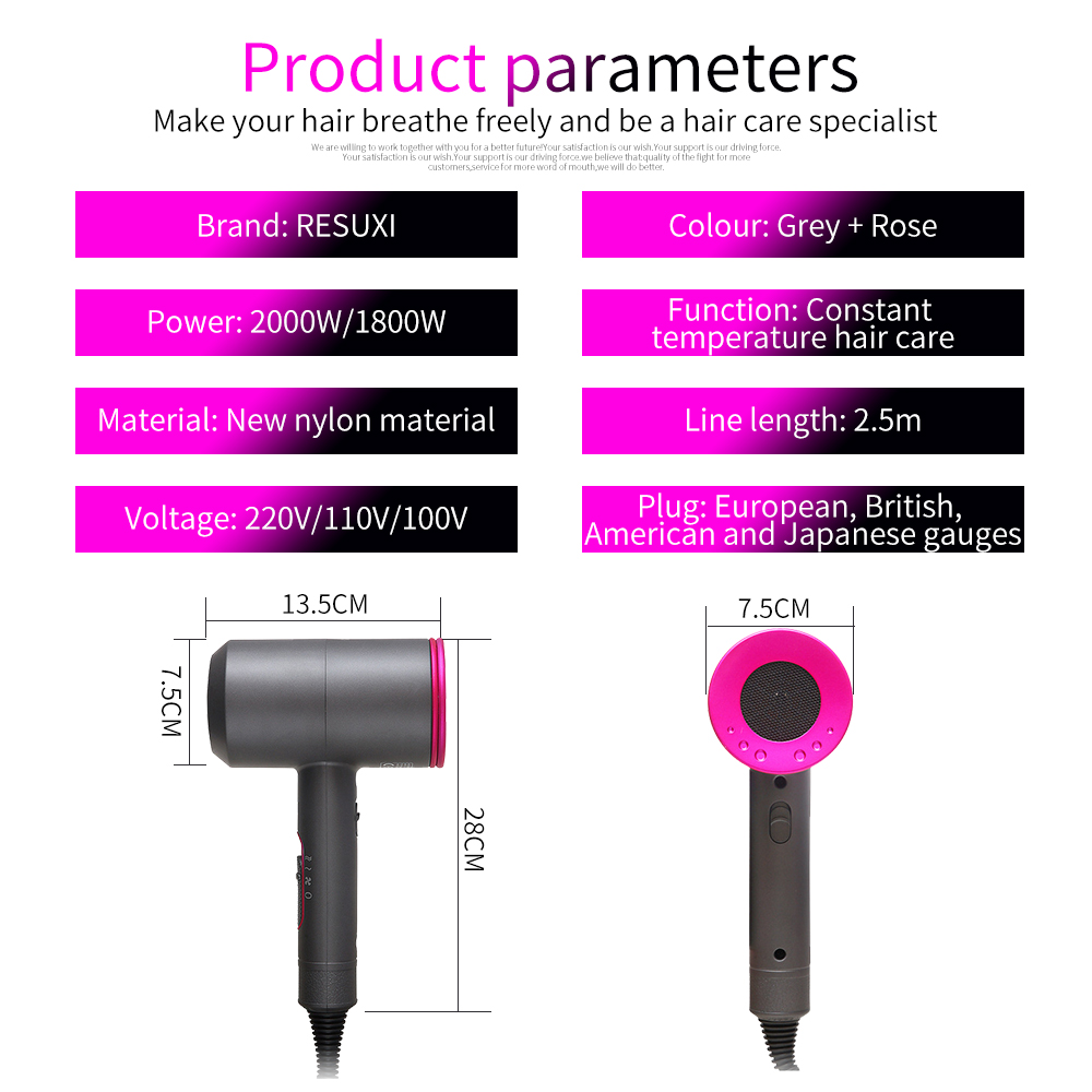 Salon Blow Hair Dryer Negative Ionic Professional Powerful Hairdryer Travel Homeuse Dryer Hot Cold Wind