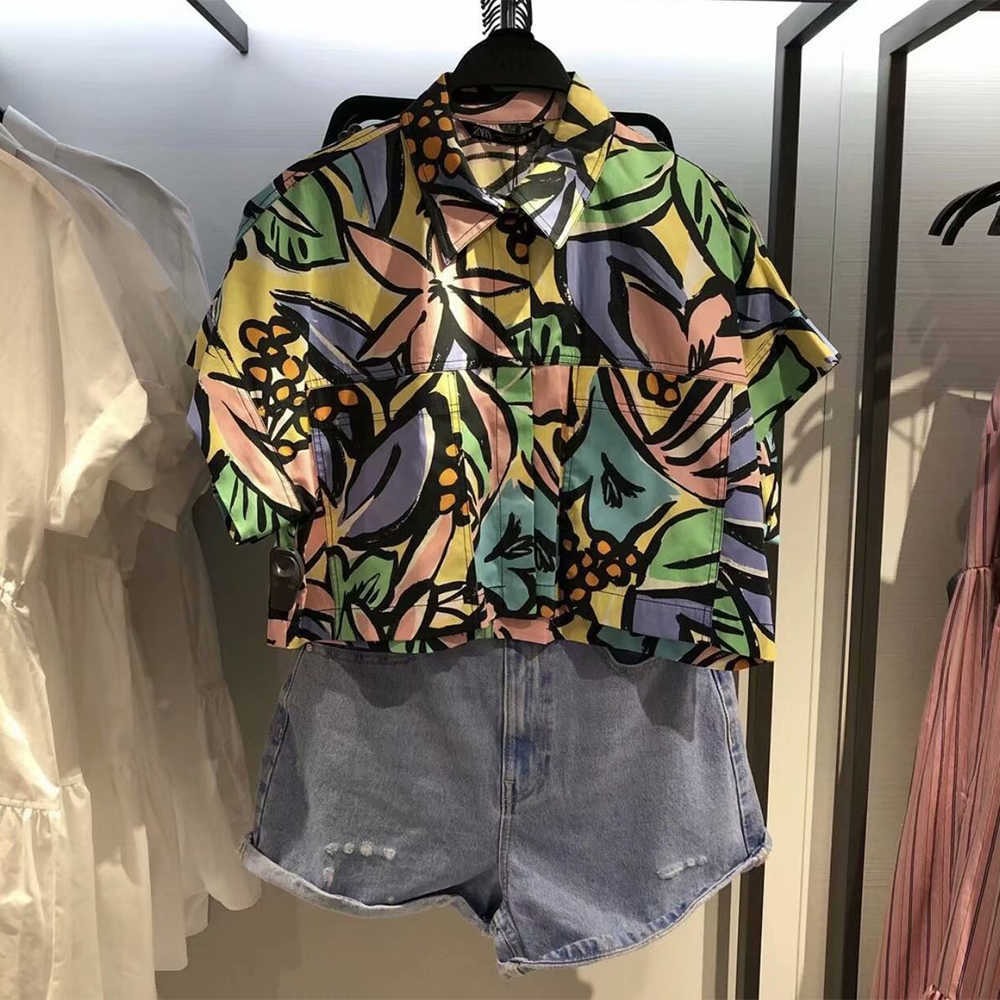 summer Women Cropped Shirt Short Sleeves T- shirt casual fashion Printed crop top Woman t-shirts 210709
