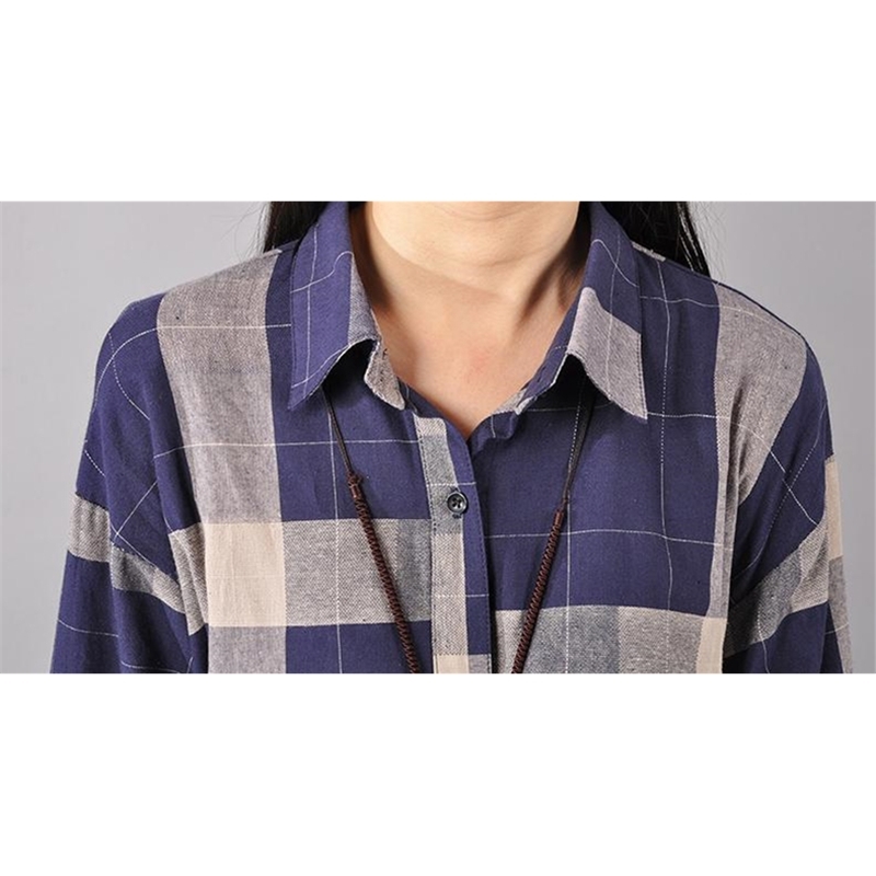 Autumn Winter Women Plaid Cotton Linen Long Shirt Blouses Casual Korean Long Sleeve Loose Ladies Shirt Tops Blusa Feminina T200321