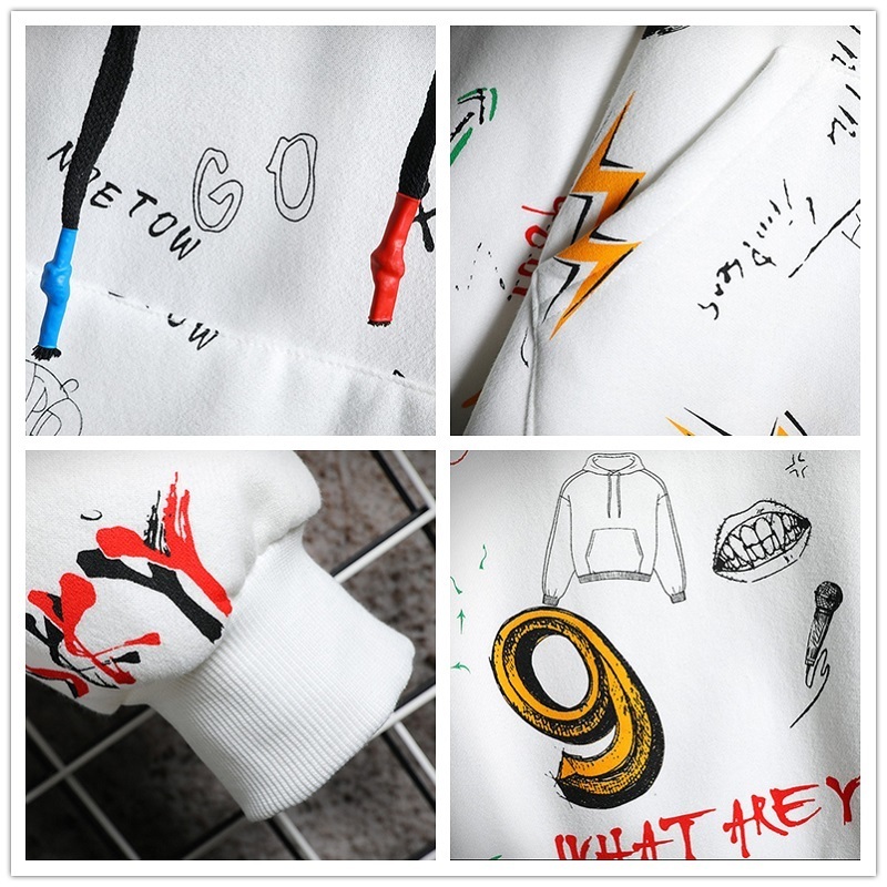 Spring Men Anime Graffiti Sweatshirt Male Hip Hop Harajuku Japanese Streetwear Yellow Hoodie Men Clothing M-5XL 201126