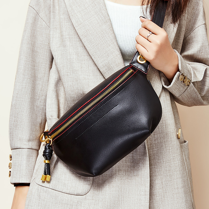 Women Genuine Leather Waist Fashion Single Shoulder Belt Waist Fanny Pack Belly Bags