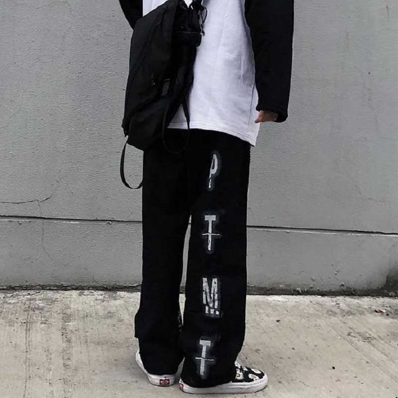 QWEEK Oversized Mall Goth Pants Grunge Aesthetic Punk Wide Leg Pants Women Streetwear Graffiti High Waist Pants Women Trousers 211006