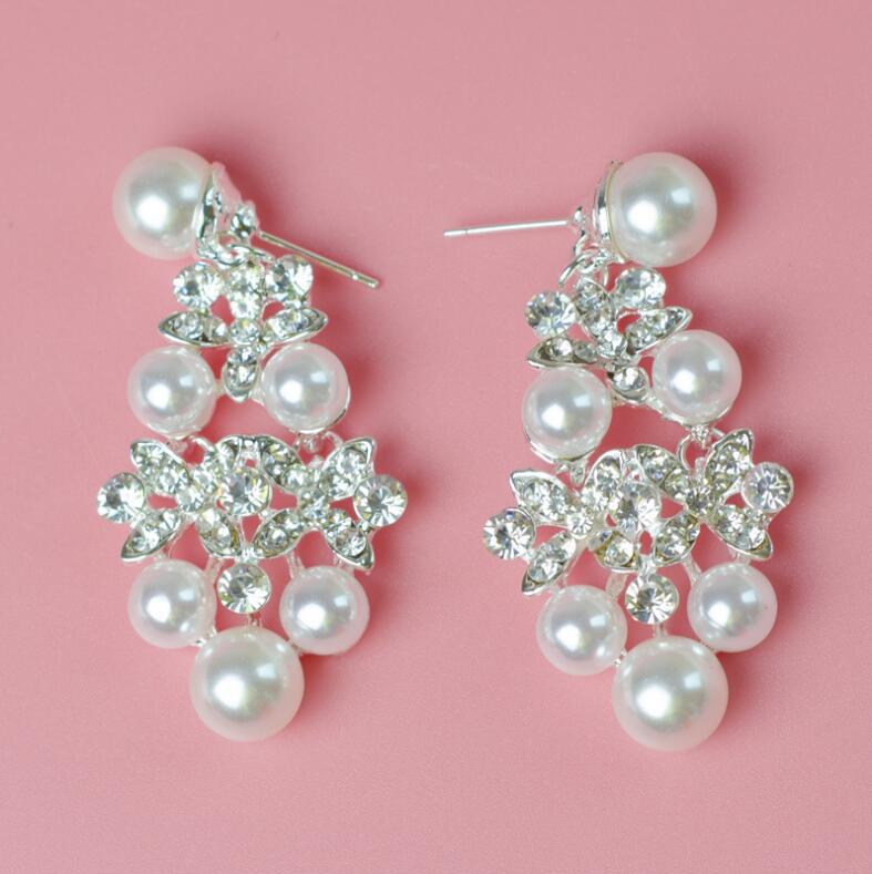 Fashion Bridal Wedding Jewelry Sets Women Pearls Crown and Tiaras Drop Earrings And Necklace Sets Girls Wedding Accessories Brithday Party