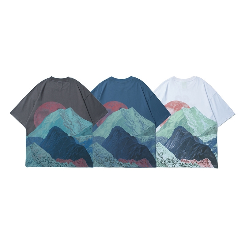 Oversized T Shirt Men Streetwear Hip Hop 3D Mountains Landscape Printed Tshirt Short Sleeve Casual Top Cotton T-Shirts 210527