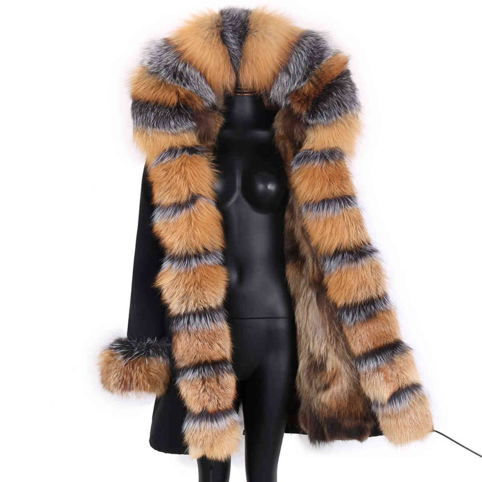 LaVelache Long Parka Real Fur Coat Winter Jacket Women Natural Real Fur Coats Outerwear Streetwear Casual Oversize 211123