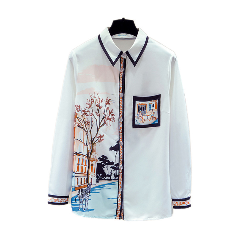 Women FallNew Fashion Shirt Printed Shirt Female Top Turn-Down Collar Niche Korean Style Loose Chiffon Blouse GX1440 210225
