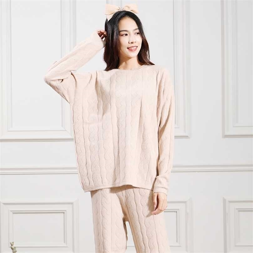 Latest Women's Pajamas Set Sleepwear Home Clothes Sweater Thick Round Neck Nightwear Wick Yarn Loose Knitted Autumn And Winter 211109, Suit 2
Latest Women's Pajamas Set Sleepwear Home Clothes Sweater Thick Round Neck Nightwear Wick Yarn Loose Knitted Autumn And Winter 211109, Suit 2