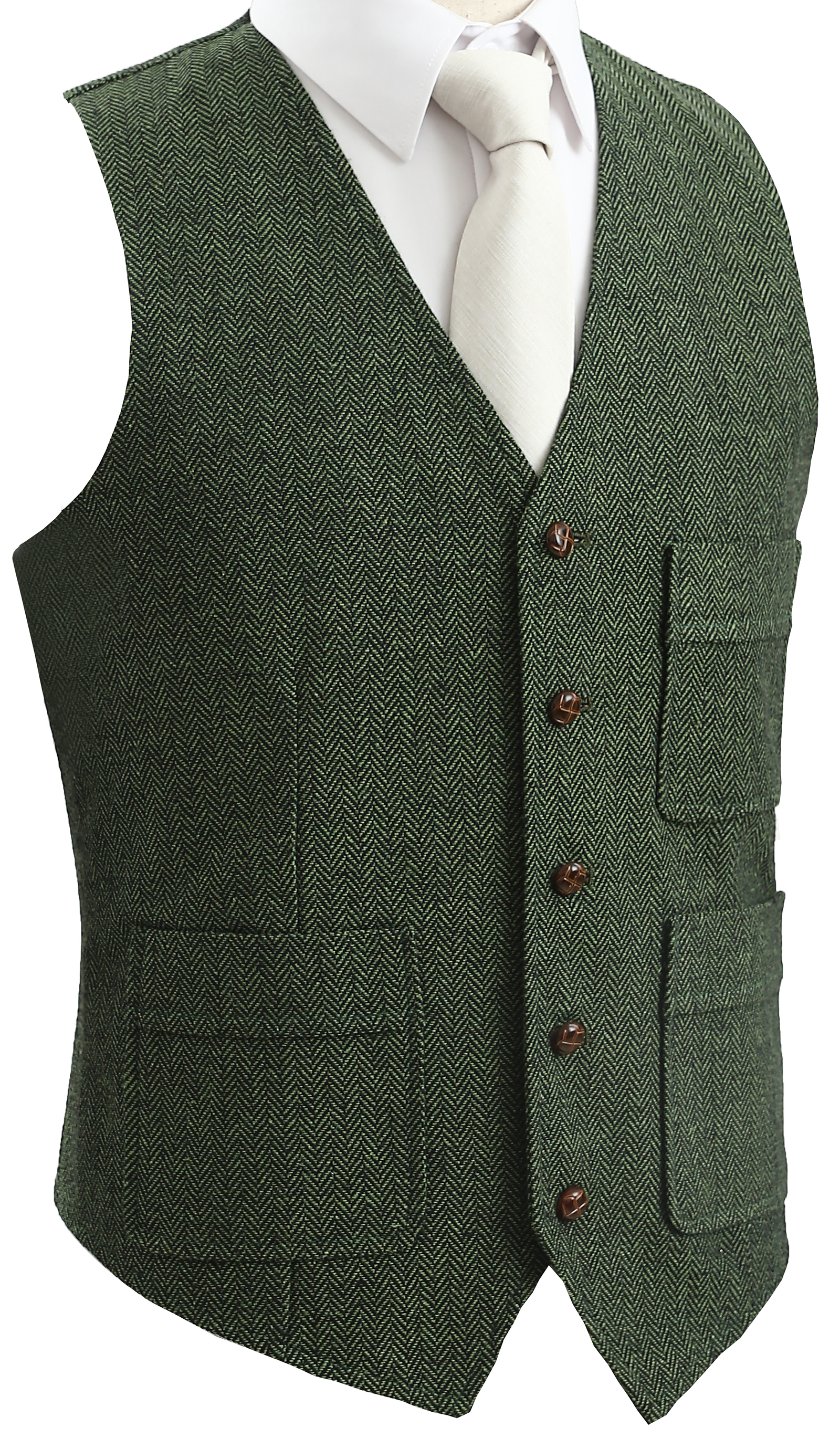 2023 Modest Dark Green Wedding Groom Vests Wool Herringbone Tweed Vests Groomsmen Vest Mens Suit Vest Prom Blazers Waistcoat Plus Size