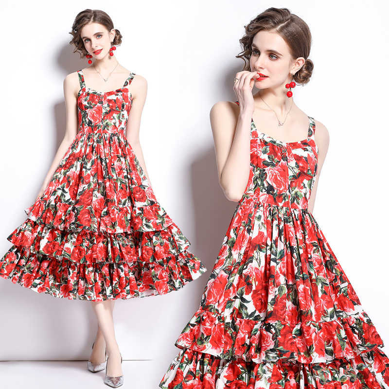 Women Summer Designer Elegant Rose Print Sexy Wedding Party Robe Femme Vintage Red Condole belt Cake Dress Vestidos 210525
Women Summer Designer Elegant Rose Print Sexy Wedding Party Robe Femme Vintage Red Condole belt Cake Dress Vestidos 210525