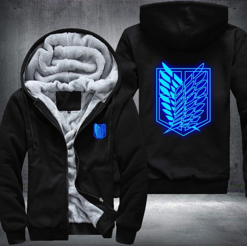 USA Size Shingeki No Kyojin Attack on Titan Aren Luminous Blue Green Men's Women Printing Pattern Thicken Fleece jacket hoodies 201020