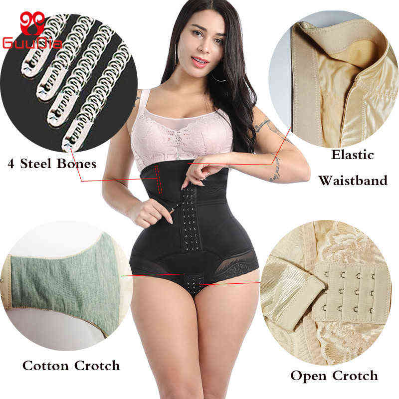 GUUDIA Tummy Control Panties Open Crotch Women Body Shapers Shapewear Slimming Waist Trainer Postpartum Girdle Lac 220104