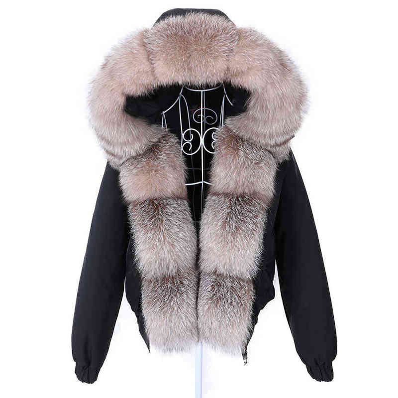 Lavelache Winter Short Women Real Fur Coat Natural Raccoon Collar Detachable Parka Bomber Jacket Waterproof 211206