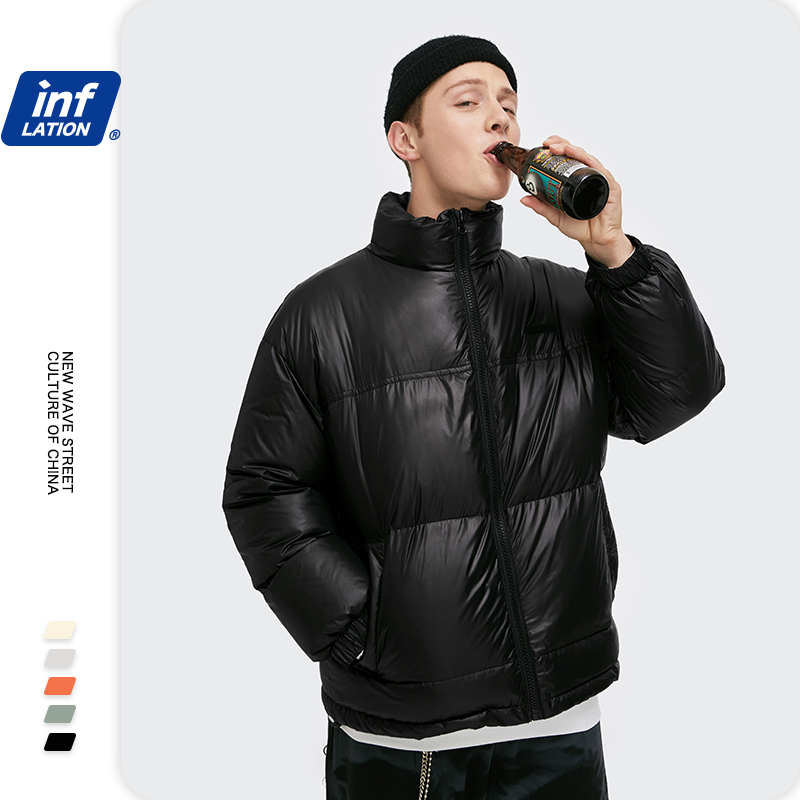 INFLATION Solid Color Down Jackets Mens Winter Thick Warm Stand Collar Loose Fit Classic Down Puffer Jacket Men Outwear 2544W 201225