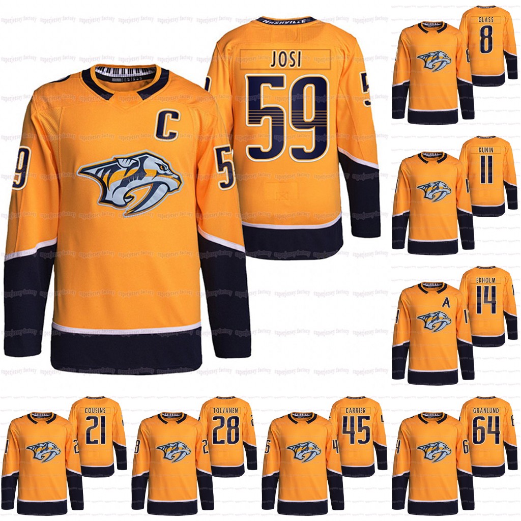 59 Roman Josi Nashville Predators 2021-22 Home Gold Jersey 92 Ryan Johansen 8 Cody Glass 14 Mattias Ekholm 25 Mathieu Olivier 11 Luke Kunin 45 Alexandre Carrier
59 Roman Josi Nashville Predators 2021-22 Home Gold Jersey 92 Ryan Johansen 8 Cody Glass 14 Mattias Ekholm 25 Mathieu Olivier 11 Luke Kunin 45 Alexandre Carrier