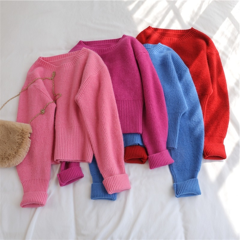 Korean Short knitted Sweater Women New Pullover Autumn Winter loose Outer Wear Student Base Thick Lazy female Top Pullovers 210218