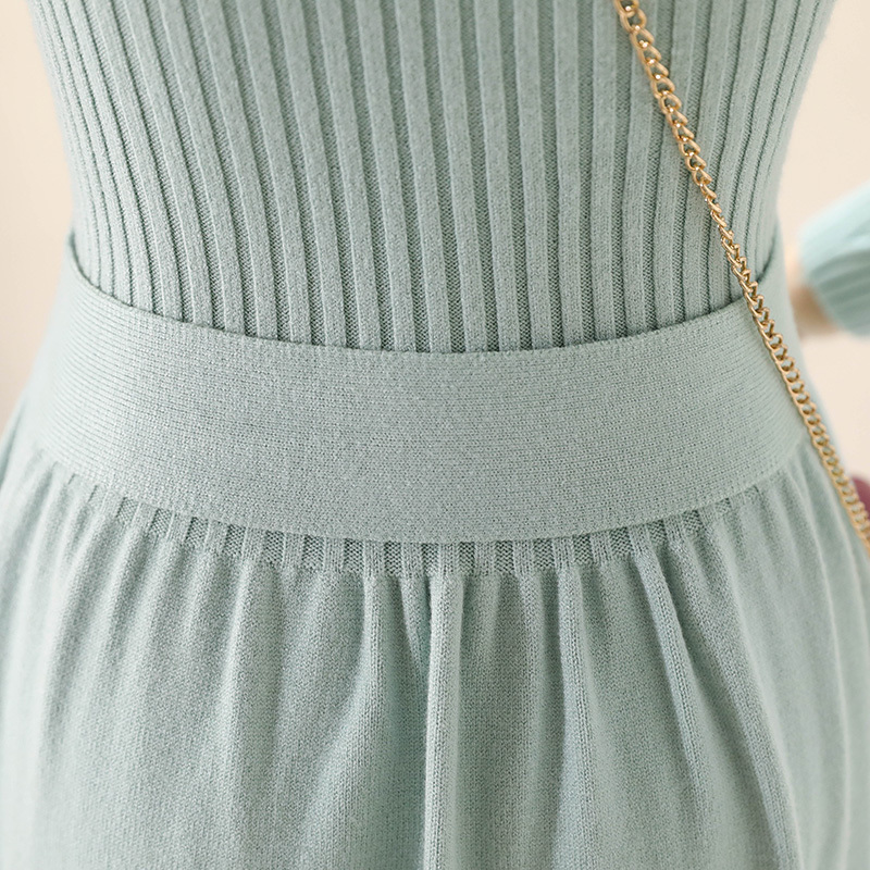 GIGOGOU Chic Sahes Belt Women Sweater Dress V Neck Long Sleeve Knitted A Line Dress Autumn Winter Midi Dress Pink Green Jumper 201008