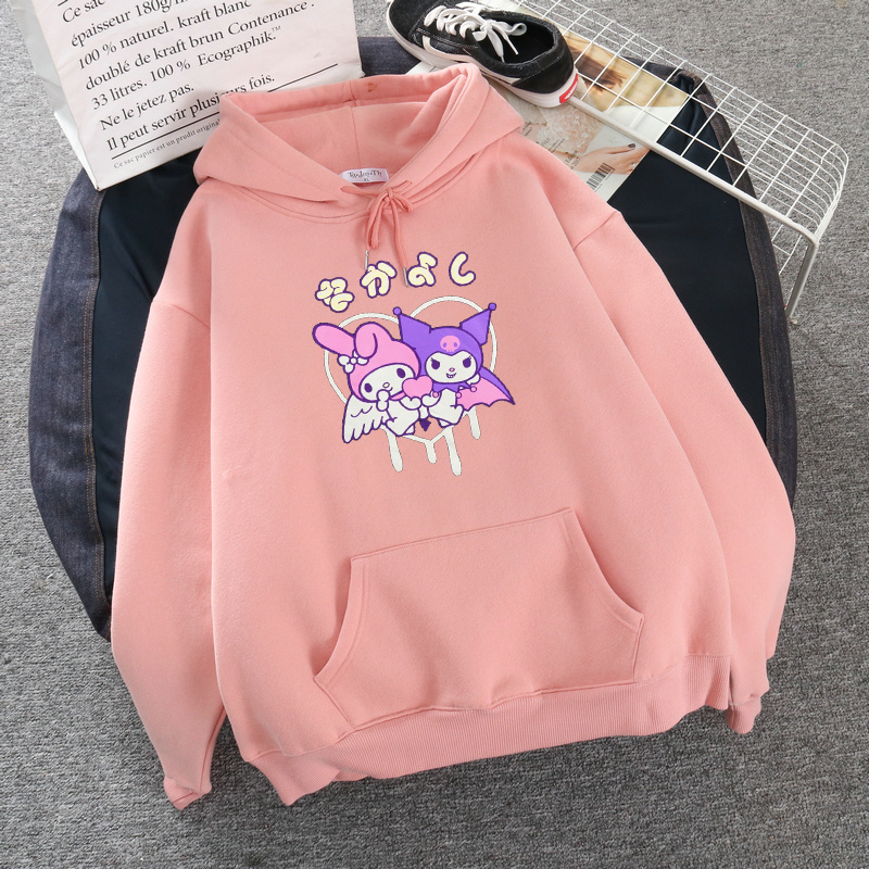 Harajuku cartoon cotton hoodie cute funny print long sleeve Kuromi hoodie top autumn street wear O-neck sweet girl hoodie 201127