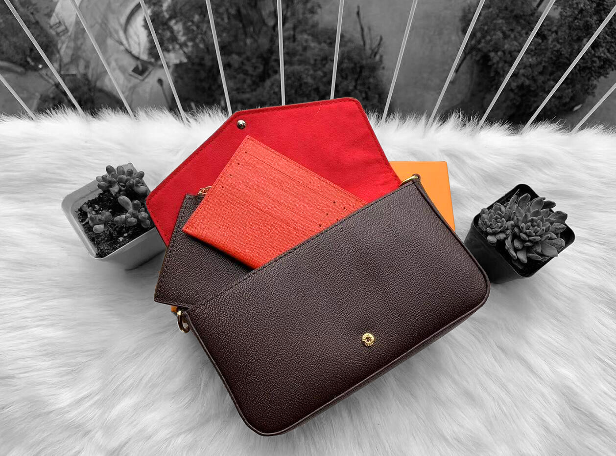 High quality crossbody purse Womens wallet 3pcs/set Classic Brown flower Red PVC leather Handbag chain shoulder bag Men designers bags 25 colors available, Freight difference
High quality crossbody purse Womens wallet 3pcs/set Classic Brown flower Red PVC leather Handbag chain shoulder bag Men designers bags 25 colors available, Freight difference