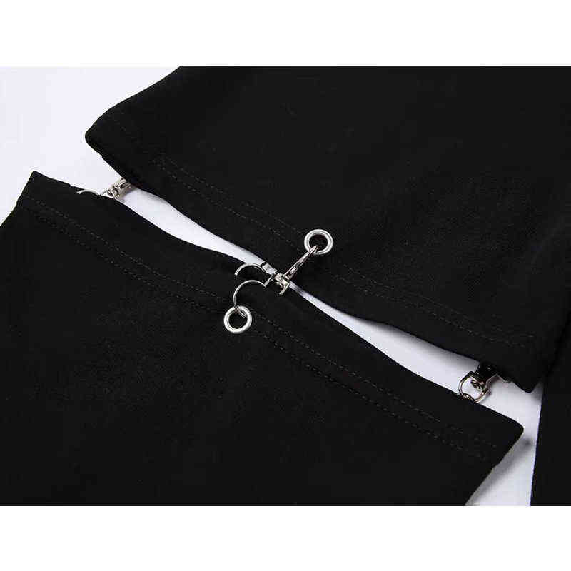 HOUZHOU Black Wide Leg Cargo Pants Women Hollow Out Streetwear Techwear Trousers Elastic Waist Patchwork Korean Fashion Summer 211115