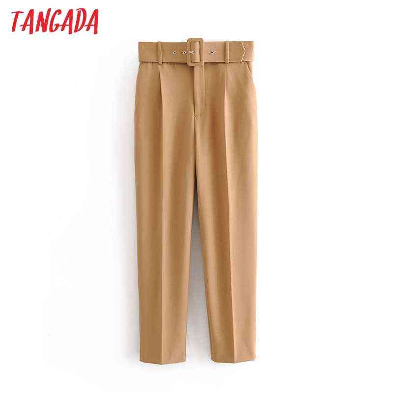 High Waist Sash Pockets Office Lady Suit Pants - Black