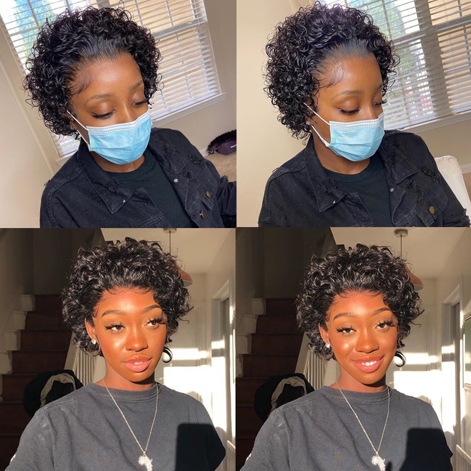 Pixie Cut Wig Short Bob Curly Human Hair Wigs Cheap Human Wig 13X2 Transparent Lace Front For Black Women Pre Pluckedfactory direct