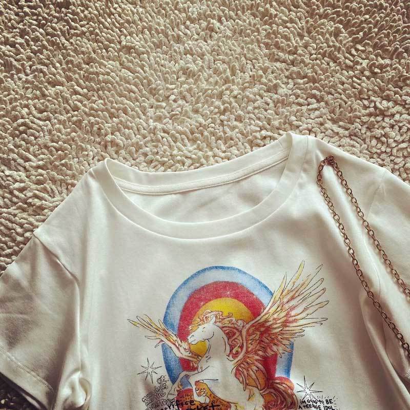 Boho inspired white graphic tee Women casual cotton short sleeve tshirt women New fashion female T-shirt rainbow print girl tops 210306