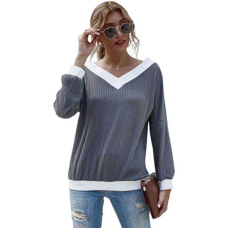 Patchwork Off Shoulder Knitted Pullover Women Fashion Long Sleeve V-neck Thin Office Lady Casual Loose Sweater Tops 210608, Gray
Patchwork Off Shoulder Knitted Pullover Women Fashion Long Sleeve V-neck Thin Office Lady Casual Loose Sweater Tops 210608, Gray