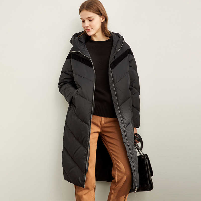 Minimalism Women Winter Thick Hooded White duck down Coat Fashion Causal Stripe 80%White Female Jacket 11930382 210527