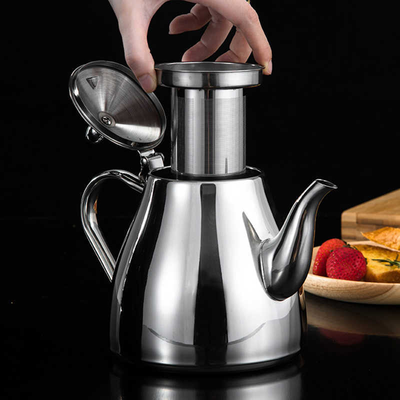 Stainless Steel Kettle Tea Pot For Induction With Filter Seven pot -Egged Set 210813