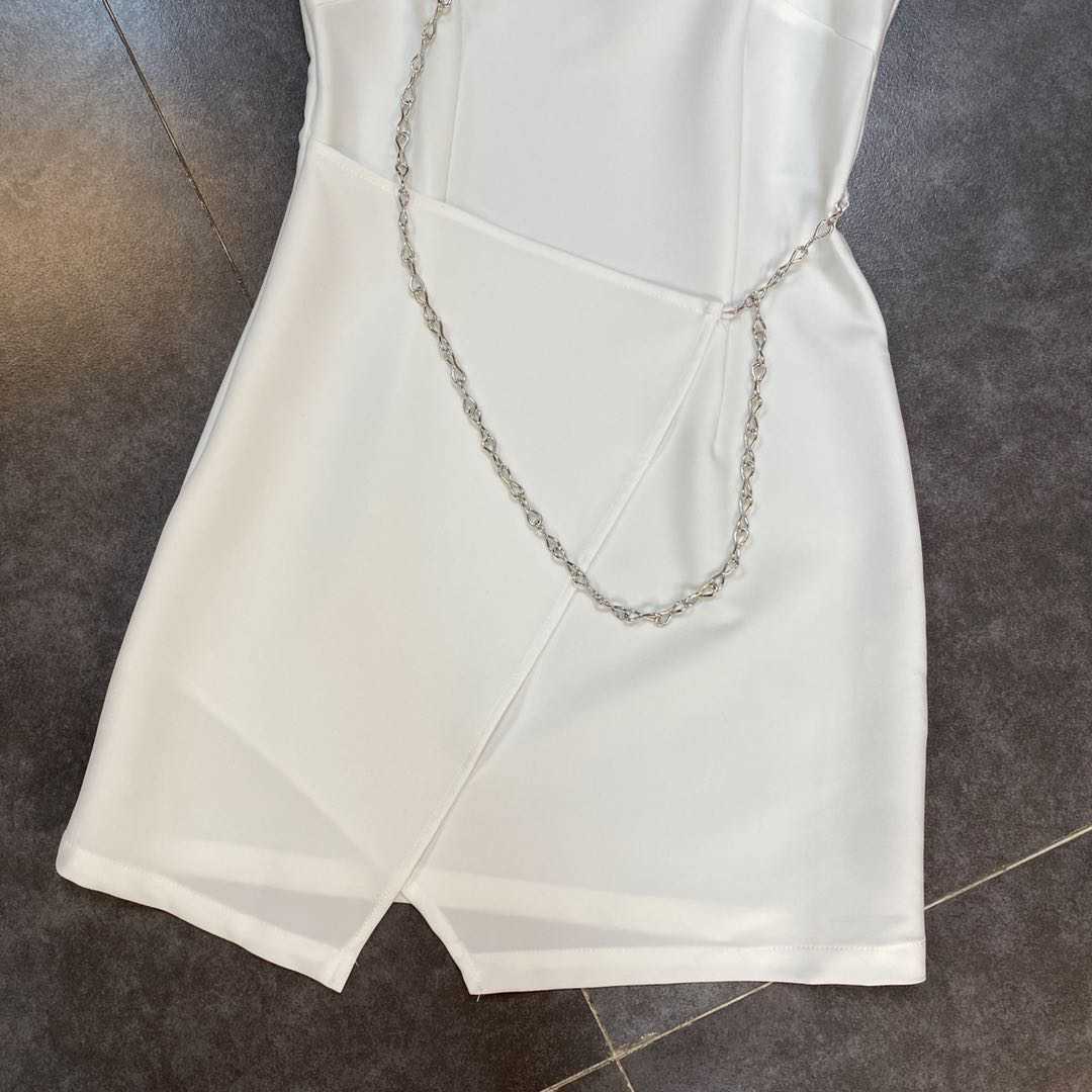DEAT Spring Summer Fashion Casual Chain Decoration Irregular Solid Color Sleeveless Suspender Dress Women SK183 210709