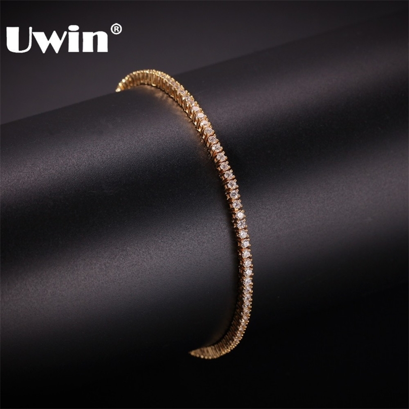 UWIN 2mm Round Cut Micro Tennis Bracelet Bling Cubic Zirconia Fashion Hiphop Men Women Bracelets Jewelry 211124