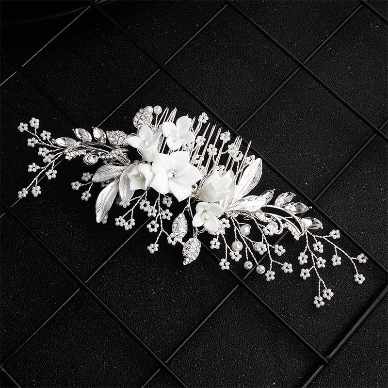 Wholesale-White Ceramic Flowers Wedding Hair Comb Bridal Handmade Hair Jewelry Accessories Headpieces Women