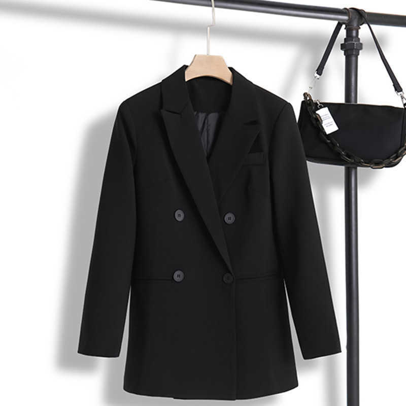 Women Blazer Spring Casual double breast Pockets Jackets Female Retro Suits Coat Feminino blazers 210524