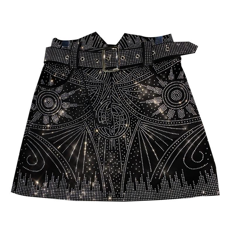 DEAT Autumn Winter New Arrvials Rhinestone Diamonds Decoration Black Short Mini Skirt With Belt Women Streetwear MK571 210311
