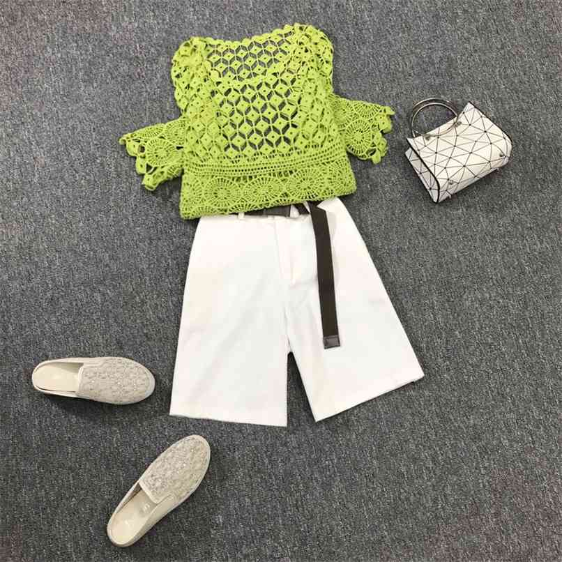 Summer Elegant Ladies Two-piece Set Female Plus size Hook flower hollow Lace Tops and Belt Shorts Women's Suits 210602, Yellow tops
Summer Elegant Ladies Two-piece Set Female Plus size Hook flower hollow Lace Tops and Belt Shorts Women's Suits 210602, Yellow tops