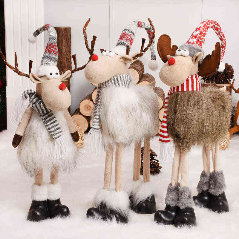 Retractable Reindeer Doll navidad Figurines Christmas for Kid Red christmas tree decorations Year Gift 211104
