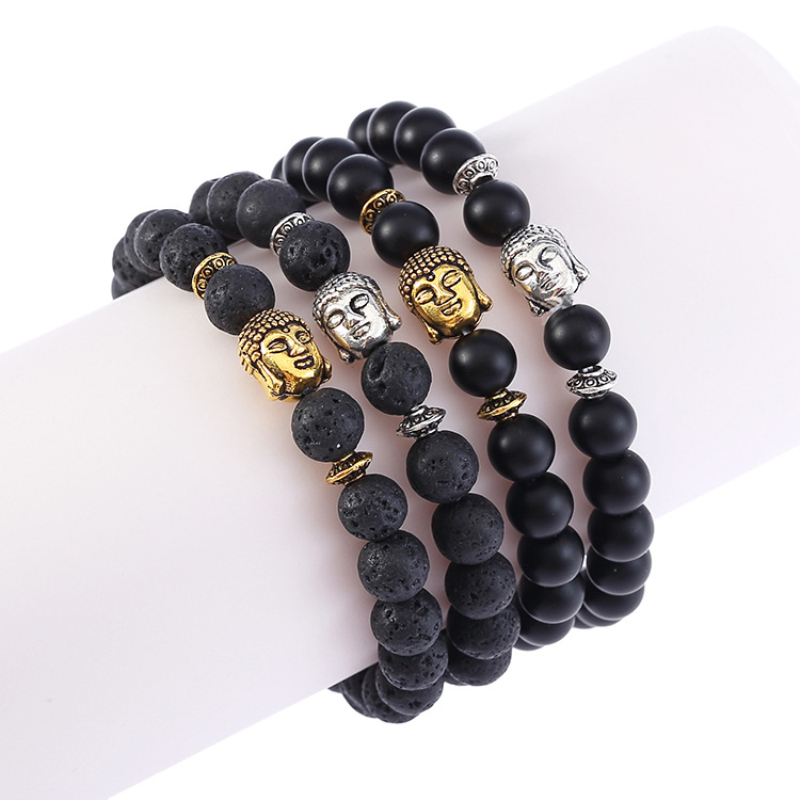 8MM Natural Lava Stone Beads Strands Bracelets Retro Gold Silver Plated Buddha's Head Charm Bracelet
8MM Natural Lava Stone Beads Strands Bracelets Retro Gold Silver Plated Buddha's Head Charm Bracelet