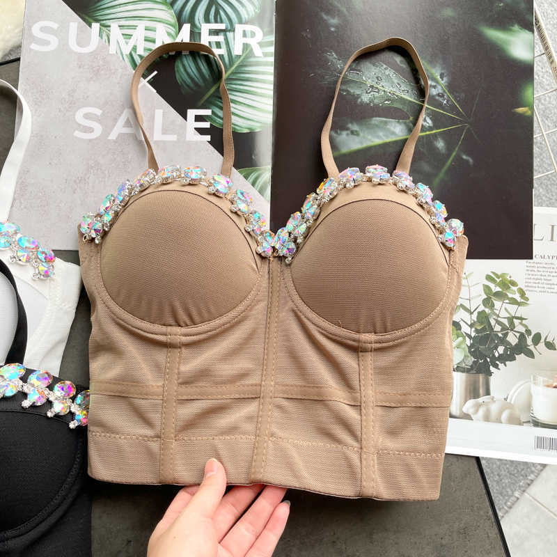 DEAT Women Outer Versatile Perspective Mesh Suspender Vest Sexy Solid Color Diamond Slim Fashion Spring Summer 11B551 210709