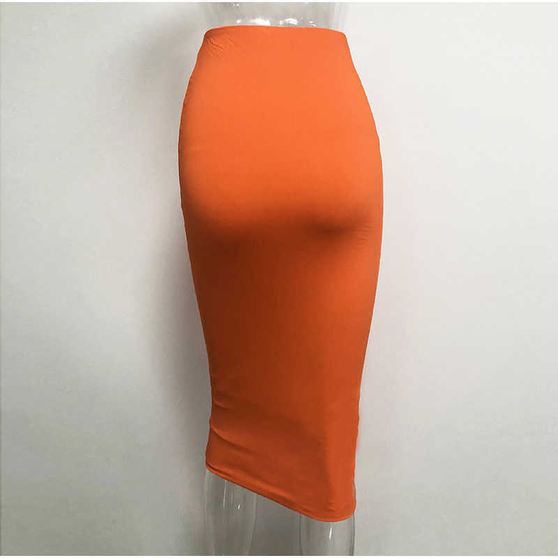 Colysmo 2 Layers High Waist Stretch Pencil Midi Skirt Women Elegant White Long s Candy Colors Cotton Casual Gray 210527