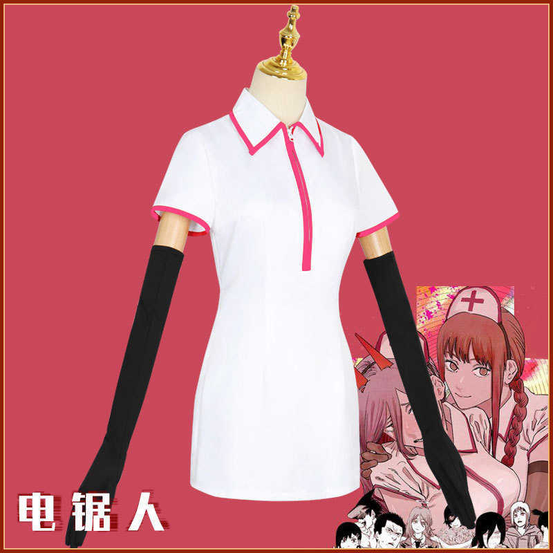 Anime Chainsaw Man Makima Cosplay Power Costume Sexy Nurse Uniform Wig Full Set Gloves Stockings Y0913