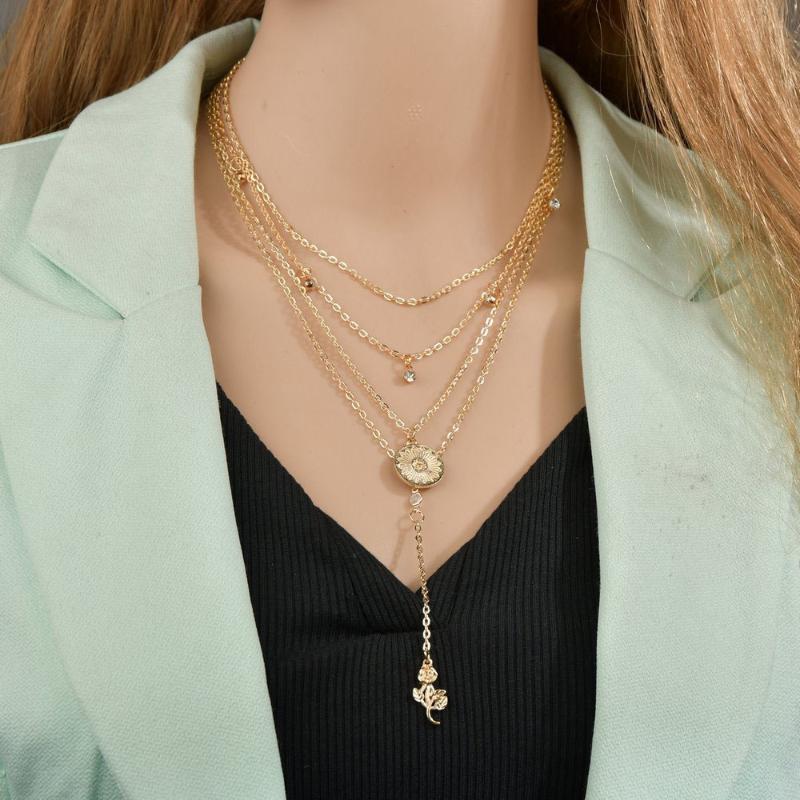 Chains Yo Bohemian Female Necklace Rose Flower Round Pendant Gold Color Set Women Fashion Valentines Day Gift Jewelry, Silver
Chains Yo Bohemian Female Necklace Rose Flower Round Pendant Gold Color Set Women Fashion Valentines Day Gift Jewelry, Silver