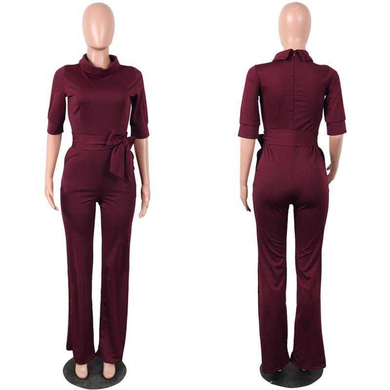 Women's Jumpsuits & Rompers Jumps Elegant Office Work Wear Business Formal 2021 Women Half Sleeve Pockets Wide Leg Pants Romper Fashion Over