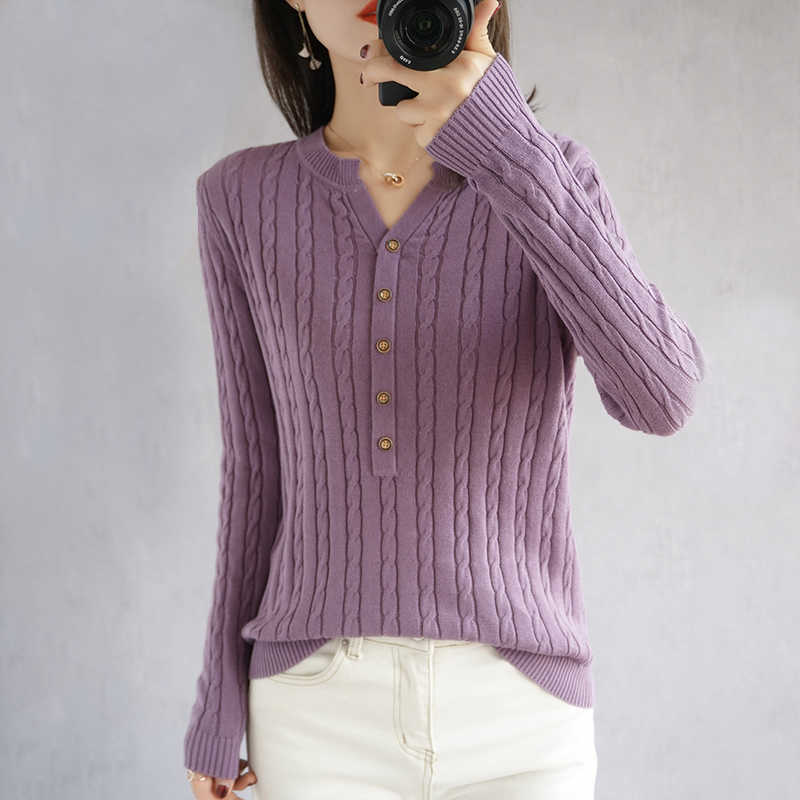 BARESKIY Women's Tops Pure Color Slim Korean Cotton Sweater V-neck Short Stretch Pullover Base Shirt Ladies Jacket 211011Z