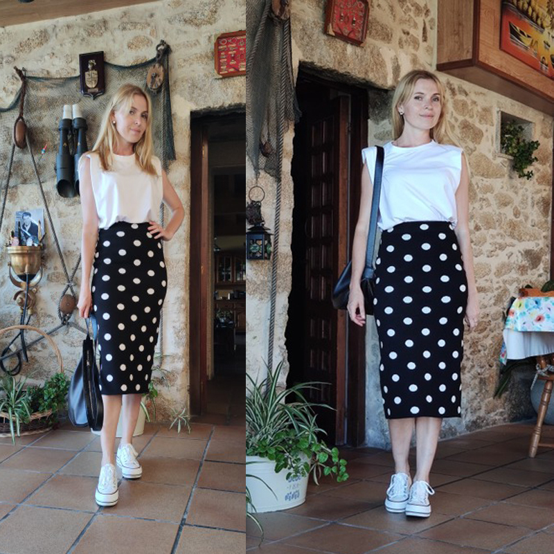 GIGOGOU Women Knit Polk Dot Pencil Skirt Female Autumn Winter High Waist Bodycon Vintage Split Thick Stretchy Sweater Skirts 210309