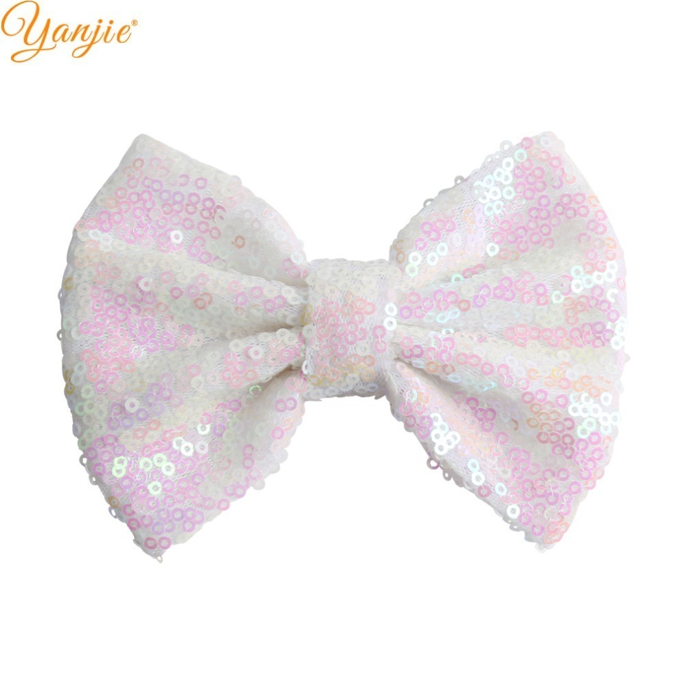 30pcs/lot 5" Knot Sequin WITHOUT Clips Girls Solid Glitter Bow For Kids DIY Headband Bands Hair Accessories LJ200903