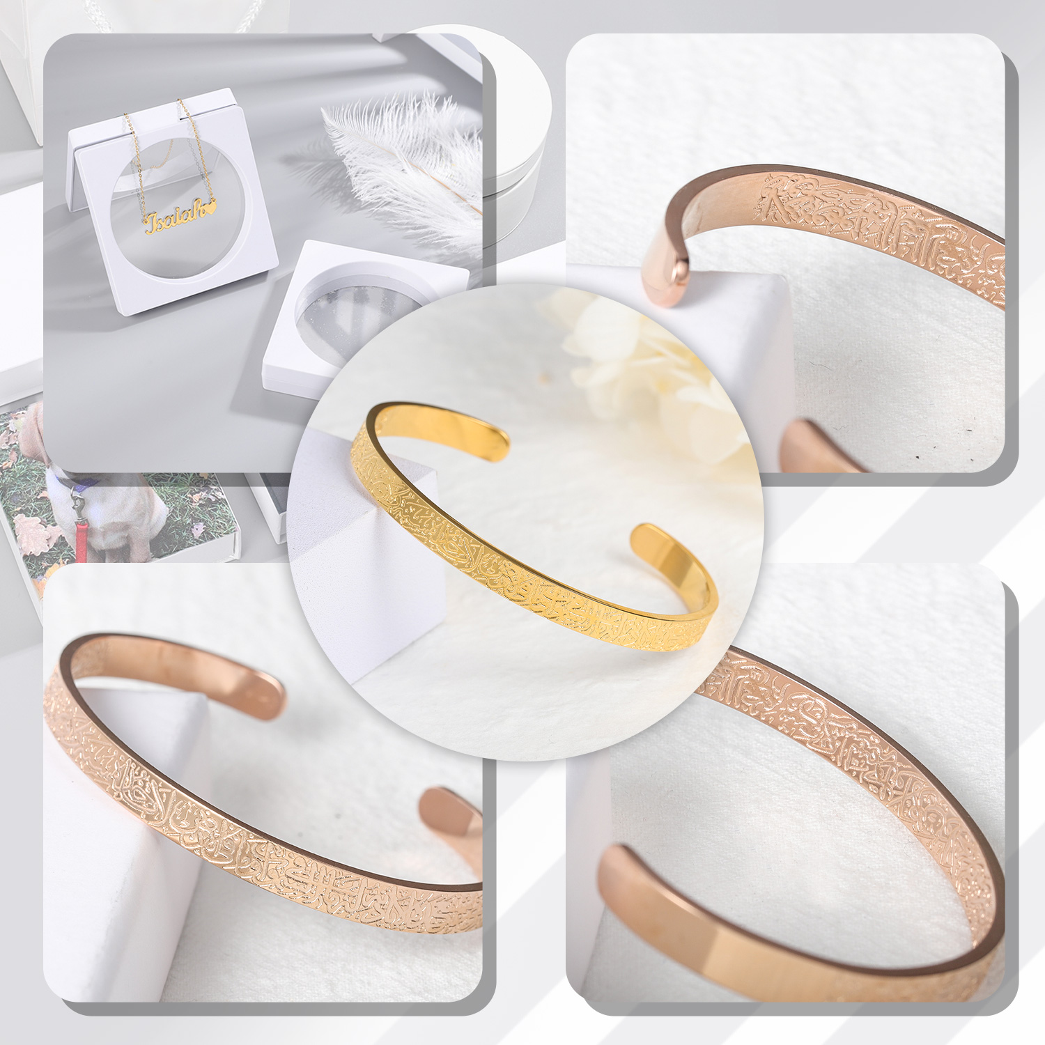 Personalized Arabic God Messager Gifts Arabic Cuff Bangles Stainless Steel Bracelet Islamic Calligraphy Women Bracelets Jewelry