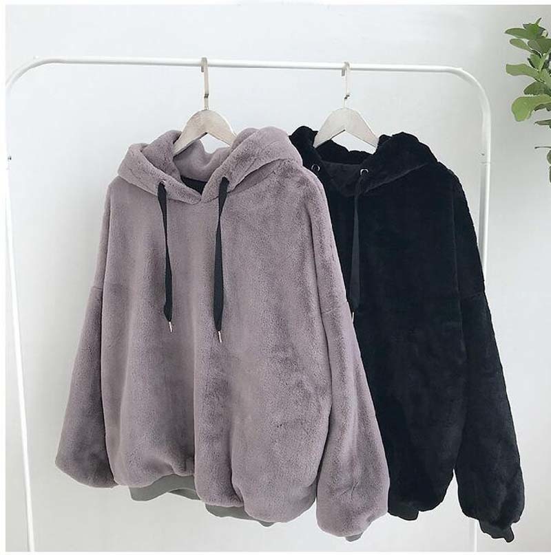 Autumn Winter Warm Hoodies Women Casual Loose Hooded Sweatshirt Plus Velvet Pocket Hoodies Solid Pullover Coat F116 201203